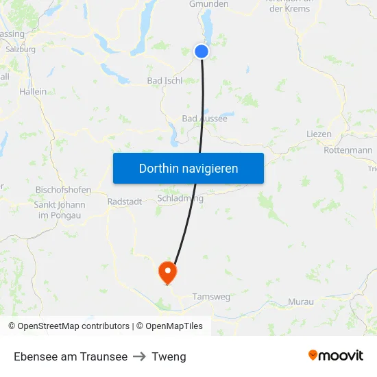 Ebensee am Traunsee to Tweng map