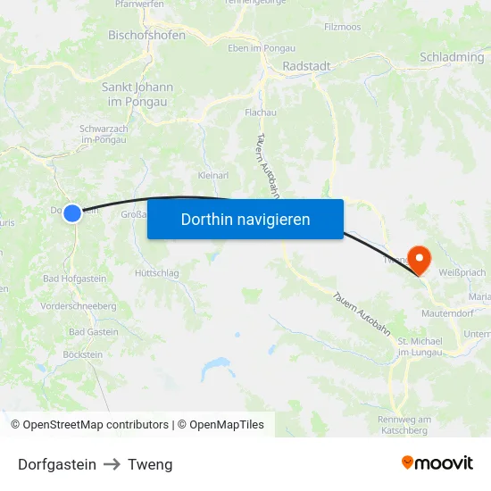Dorfgastein to Tweng map