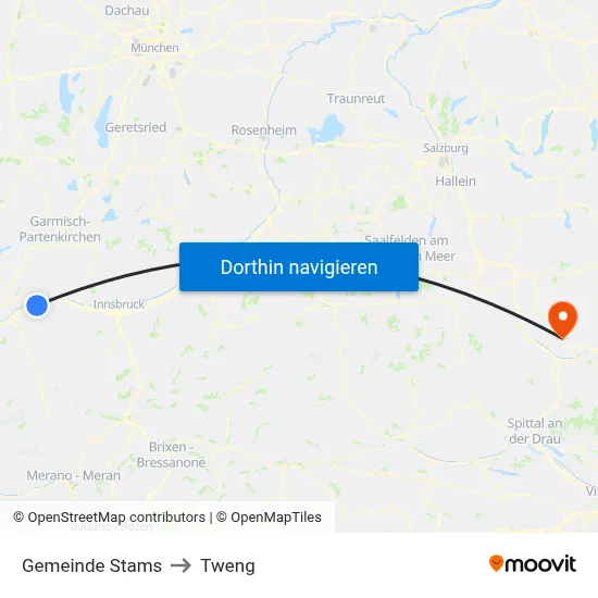 Gemeinde Stams to Tweng map