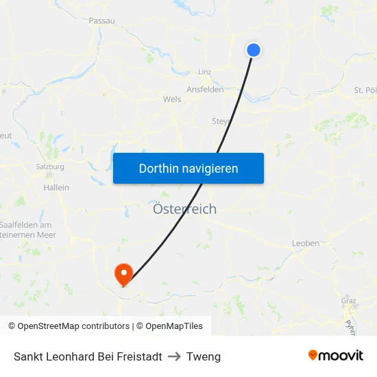 Sankt Leonhard Bei Freistadt to Tweng map