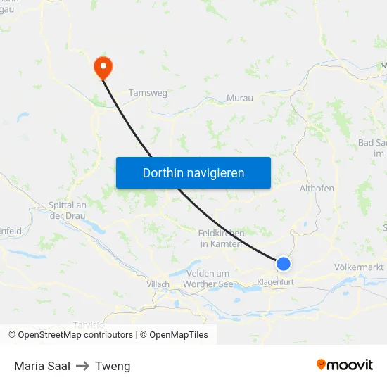 Maria Saal to Tweng map