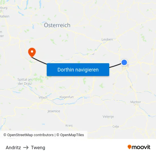 Andritz to Tweng map