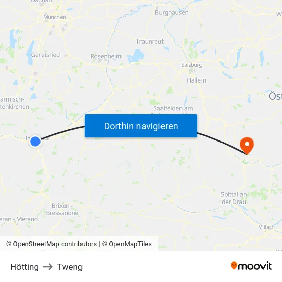 Hötting to Tweng map