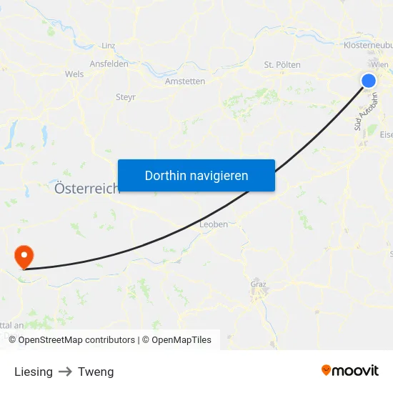 Liesing to Tweng map