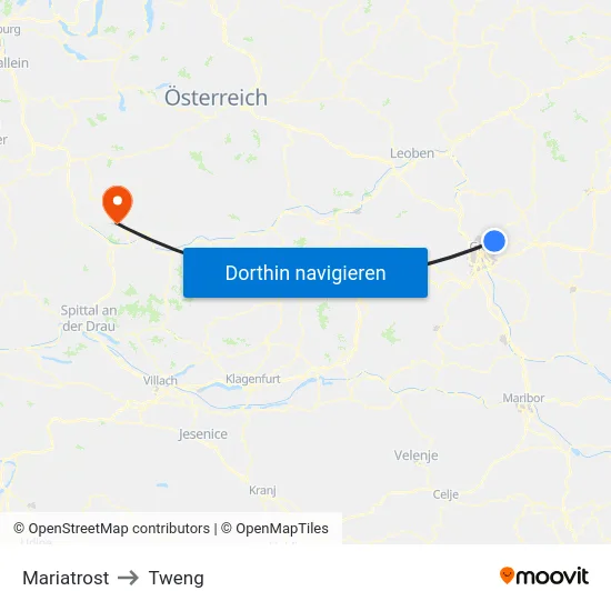 Mariatrost to Tweng map