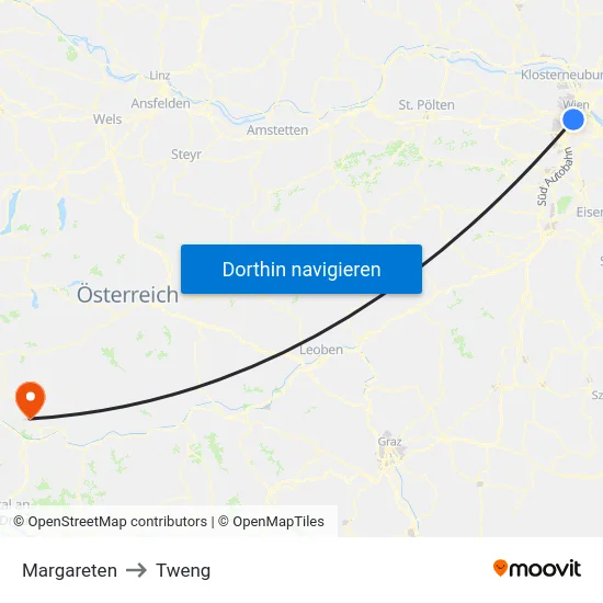 Margareten to Tweng map