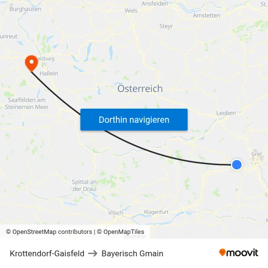 Krottendorf-Gaisfeld to Bayerisch Gmain map