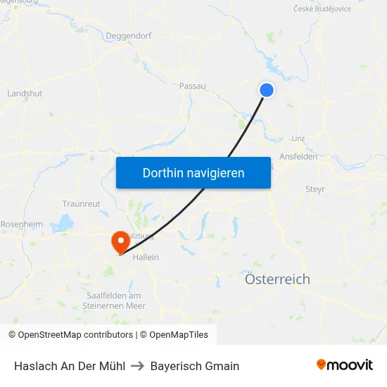 Haslach An Der Mühl to Bayerisch Gmain map