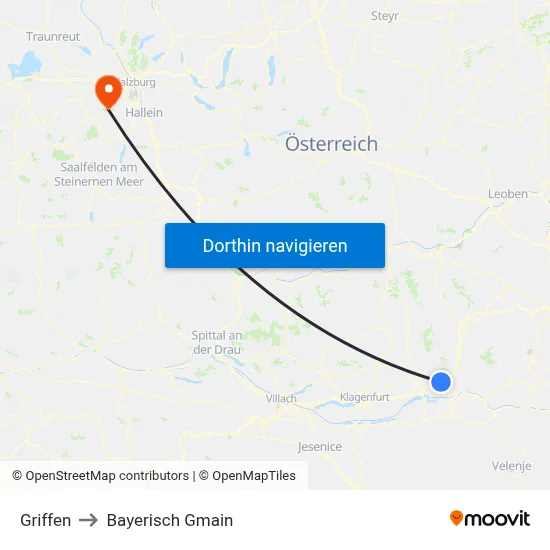 Griffen to Bayerisch Gmain map