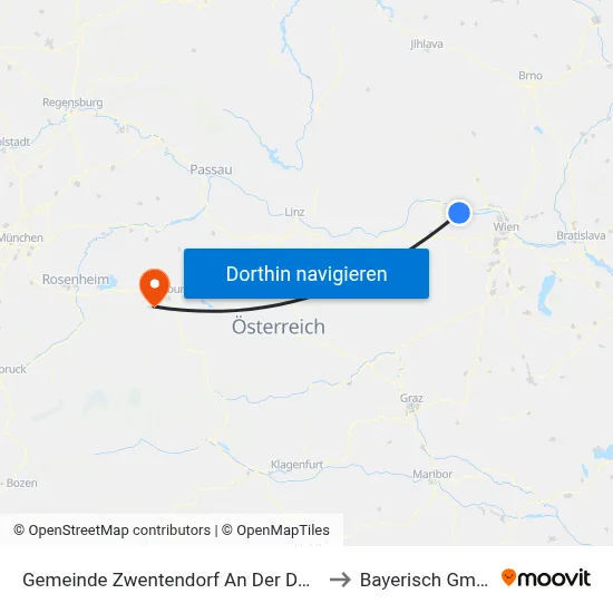 Gemeinde Zwentendorf An Der Donau to Bayerisch Gmain map