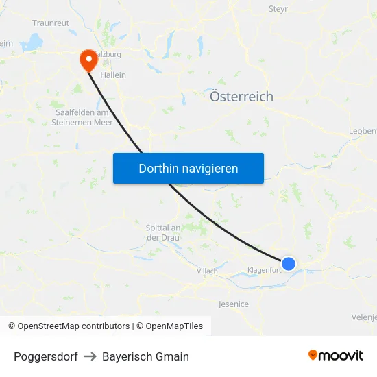 Poggersdorf to Bayerisch Gmain map