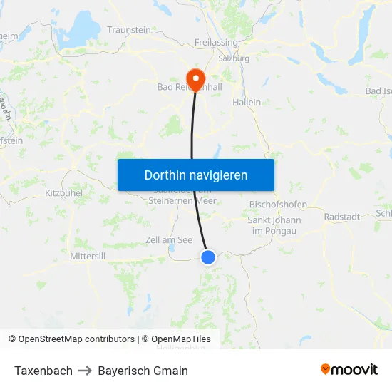 Taxenbach to Bayerisch Gmain map