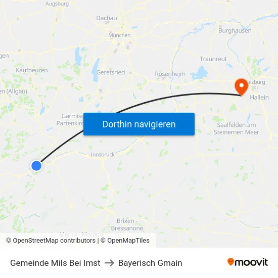 Gemeinde Mils Bei Imst to Bayerisch Gmain map