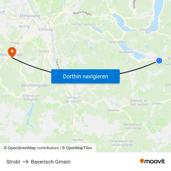 Strobl to Bayerisch Gmain map
