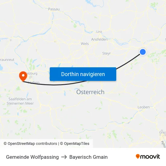Gemeinde Wolfpassing to Bayerisch Gmain map