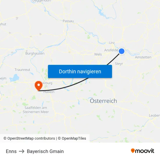 Enns to Bayerisch Gmain map