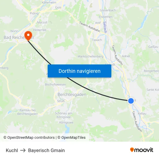 Kuchl to Bayerisch Gmain map