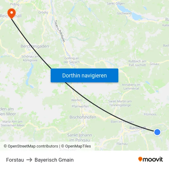 Forstau to Bayerisch Gmain map