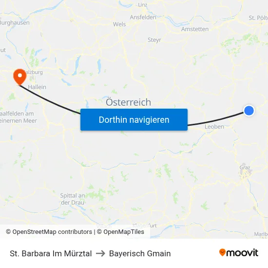 St. Barbara Im Mürztal to Bayerisch Gmain map