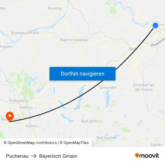 Puchenau to Bayerisch Gmain map
