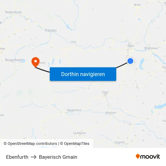 Ebenfurth to Bayerisch Gmain map
