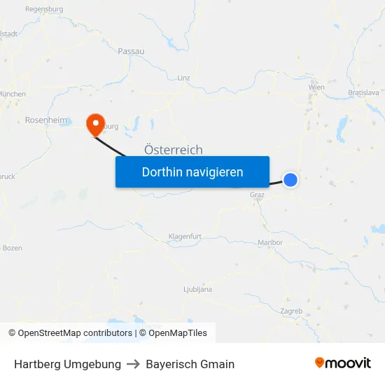 Hartberg Umgebung to Bayerisch Gmain map