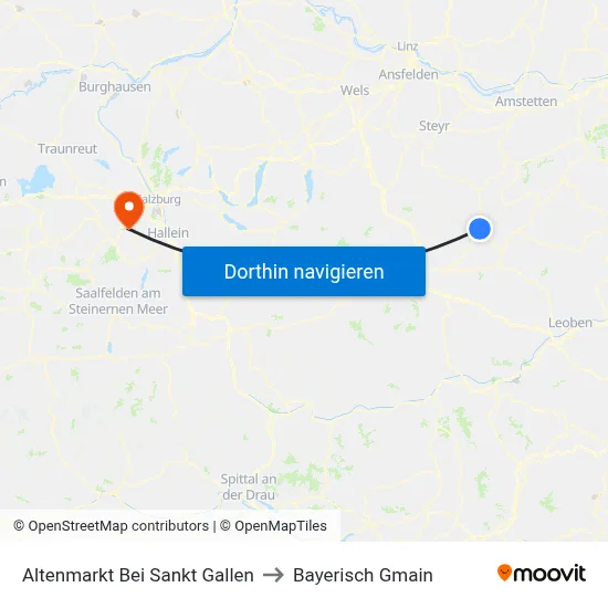 Altenmarkt Bei Sankt Gallen to Bayerisch Gmain map