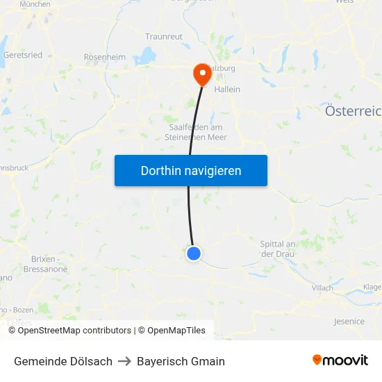 Gemeinde Dölsach to Bayerisch Gmain map