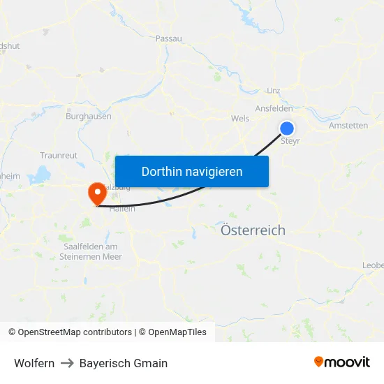 Wolfern to Bayerisch Gmain map