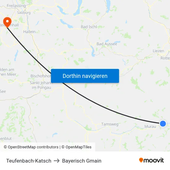 Teufenbach-Katsch to Bayerisch Gmain map