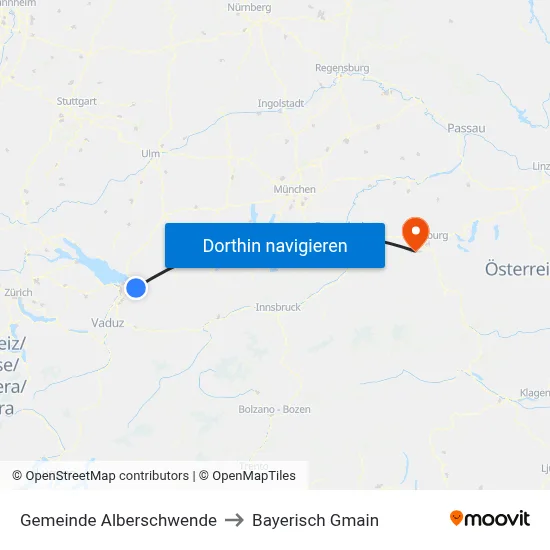 Gemeinde Alberschwende to Bayerisch Gmain map