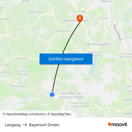 Leogang to Bayerisch Gmain map