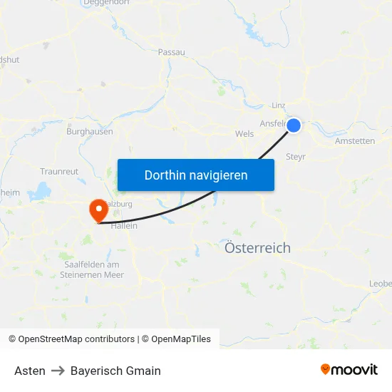 Asten to Bayerisch Gmain map