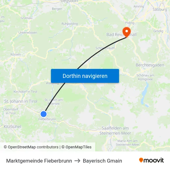 Marktgemeinde Fieberbrunn to Bayerisch Gmain map