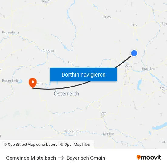 Gemeinde Mistelbach to Bayerisch Gmain map