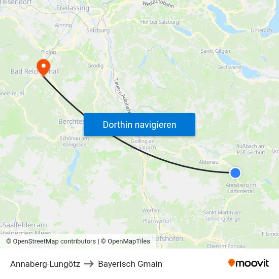 Annaberg-Lungötz to Bayerisch Gmain map
