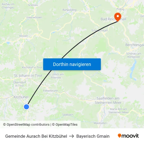 Gemeinde Aurach Bei Kitzbühel to Bayerisch Gmain map