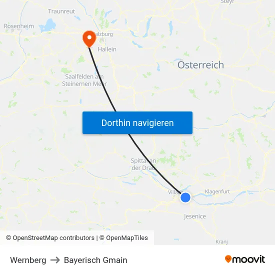 Wernberg to Bayerisch Gmain map