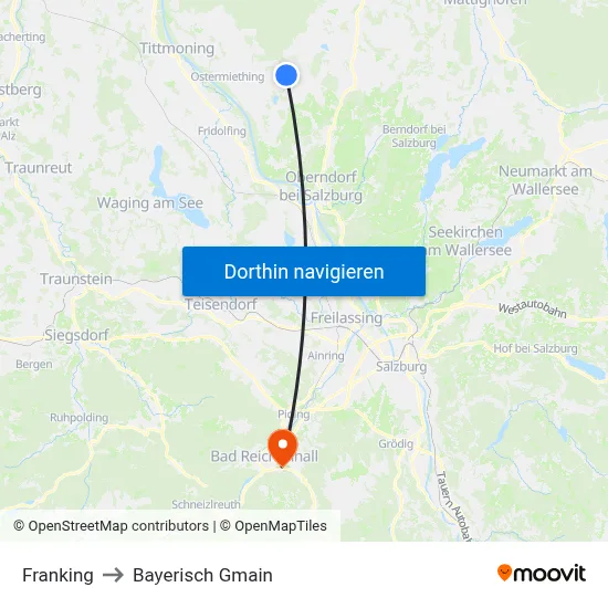Franking to Bayerisch Gmain map