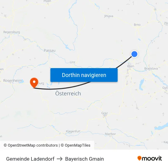 Gemeinde Ladendorf to Bayerisch Gmain map