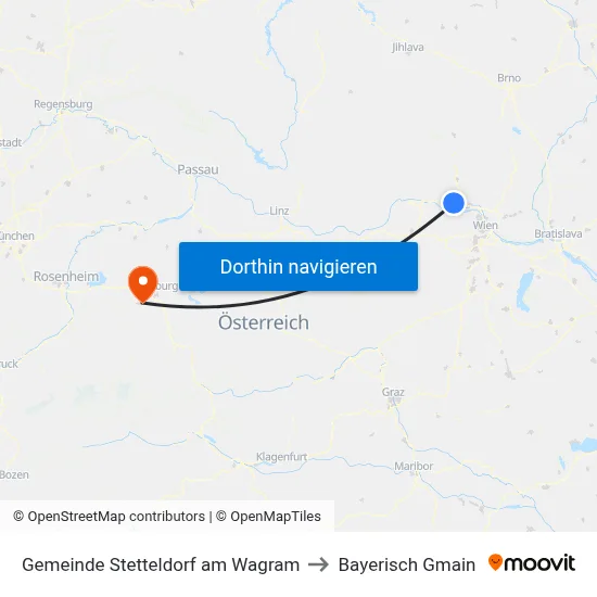 Gemeinde Stetteldorf am Wagram to Bayerisch Gmain map