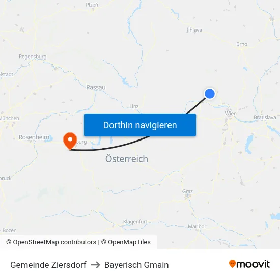 Gemeinde Ziersdorf to Bayerisch Gmain map