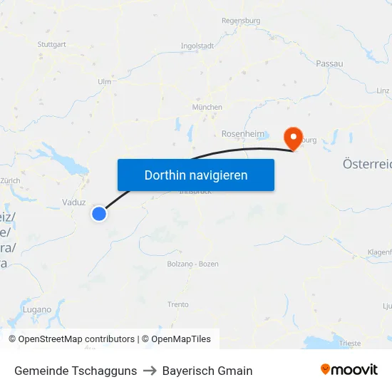 Gemeinde Tschagguns to Bayerisch Gmain map