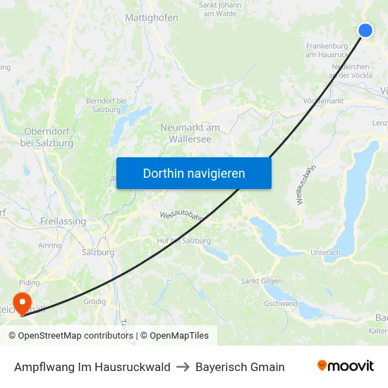Ampflwang Im Hausruckwald to Bayerisch Gmain map