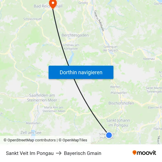 Sankt Veit Im Pongau to Bayerisch Gmain map