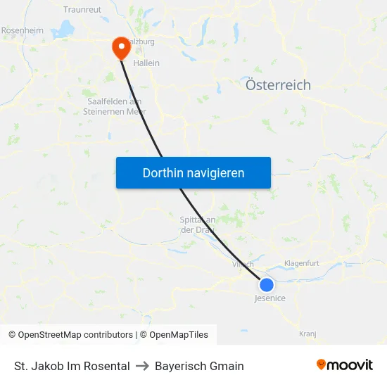 St. Jakob Im Rosental to Bayerisch Gmain map