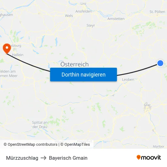 Mürzzuschlag to Bayerisch Gmain map