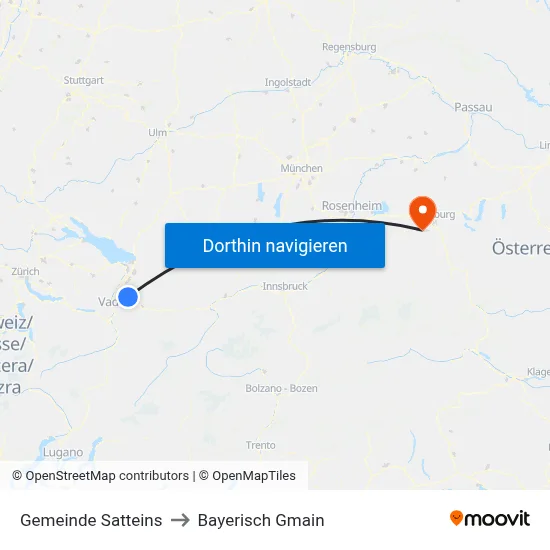 Gemeinde Satteins to Bayerisch Gmain map