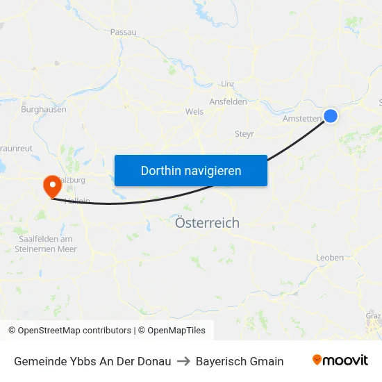 Gemeinde Ybbs An Der Donau to Bayerisch Gmain map