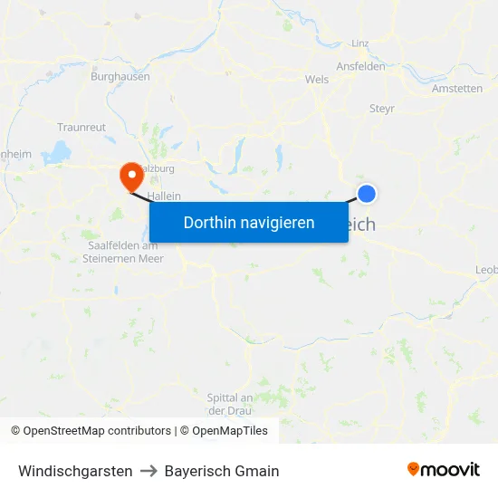 Windischgarsten to Bayerisch Gmain map